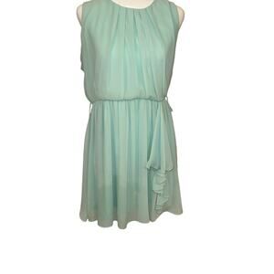 A Byer aqua colored sleeveless Gathered Waist Pleated Details mini dress 16-18